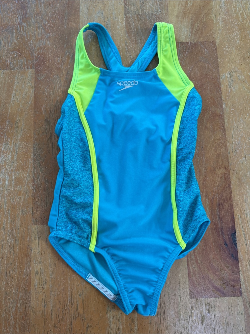 Speedo Turquoise & Neon Yellow Racerback One-Piece Swimsuit Girls Small 7/8